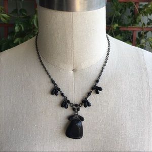Black Chain and Glass Bead Necklace